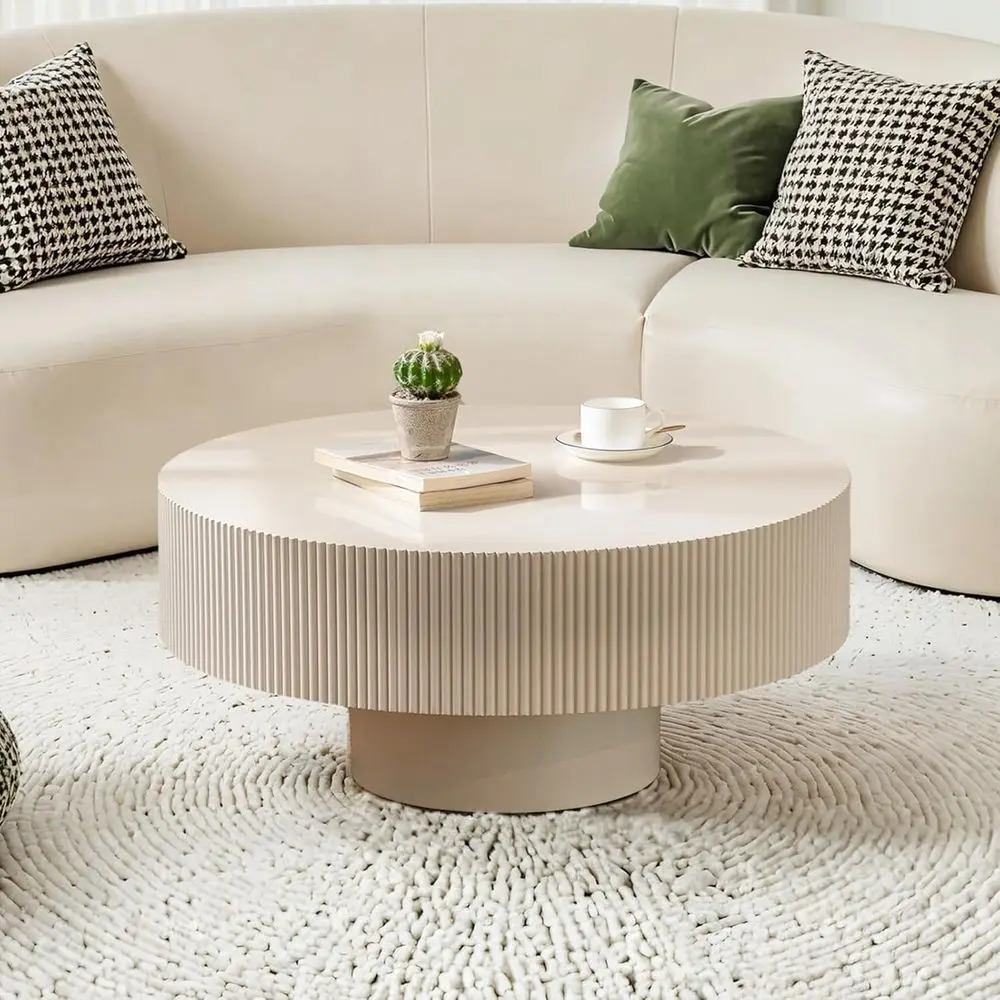 

Round luted Coee Table Century ern Coee Tables with Handcrated Relie Circle Drum End Table Rustic Industrial Center Tables or Ap