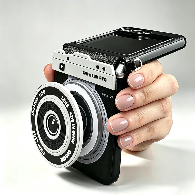 Z Flip 7 Case Magnetic Stand Camera Design Leather Phone Case for Samsung Galaxy Z Flip 7 6 5 Protective Cover &Shoulder Lanyard