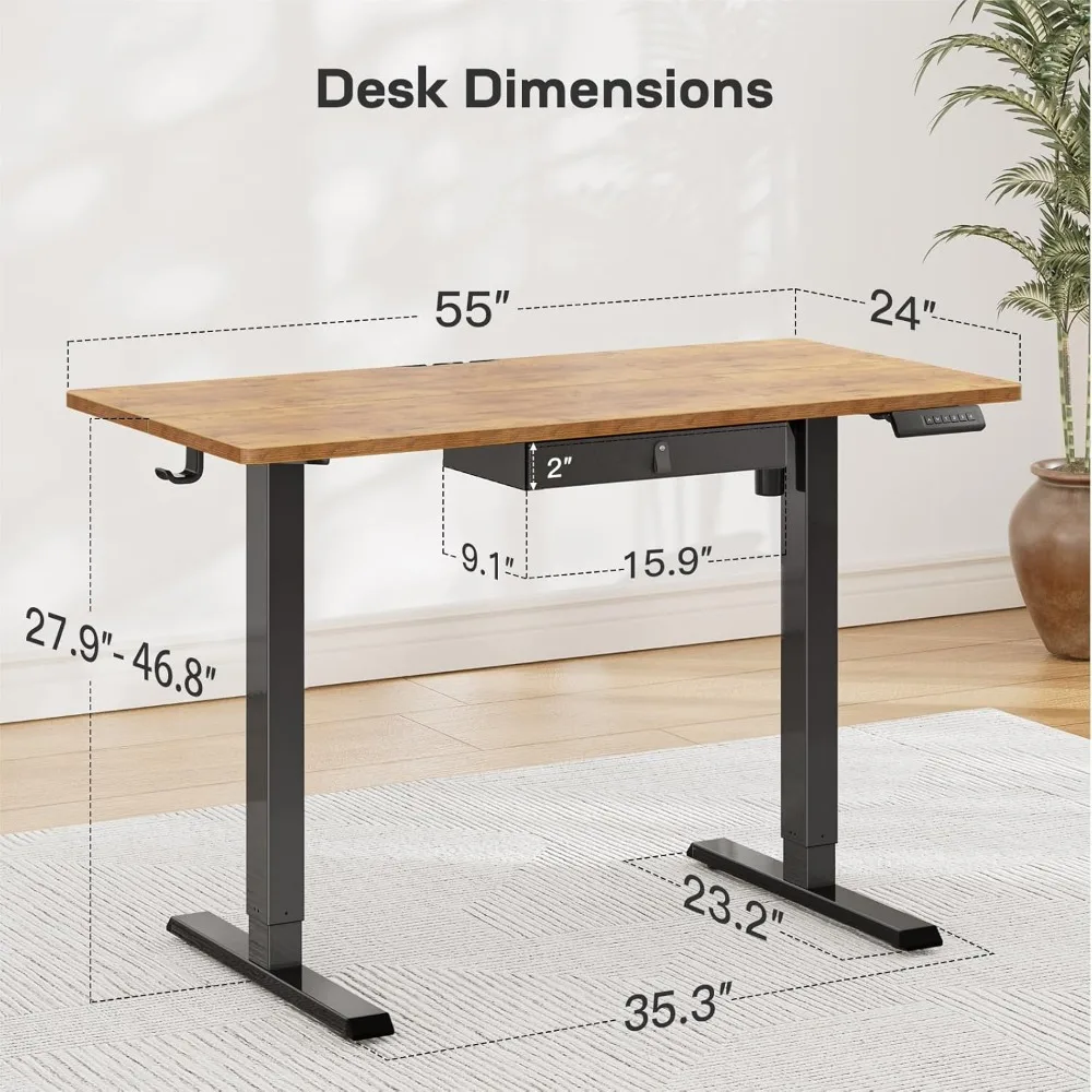 مكتب قائم كهربائي مع درج، ارتفاع قابل للتعديل، خطافات تخزين، إدارة الكابلات للمكتب المنزلي #3