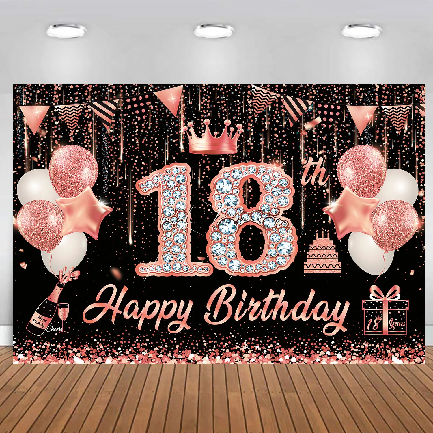 

Rose Gold Birthday Banner Party Wall Decoration,Happy 18th, 30th, 40th, 50th, 60th Birthday Backdrop