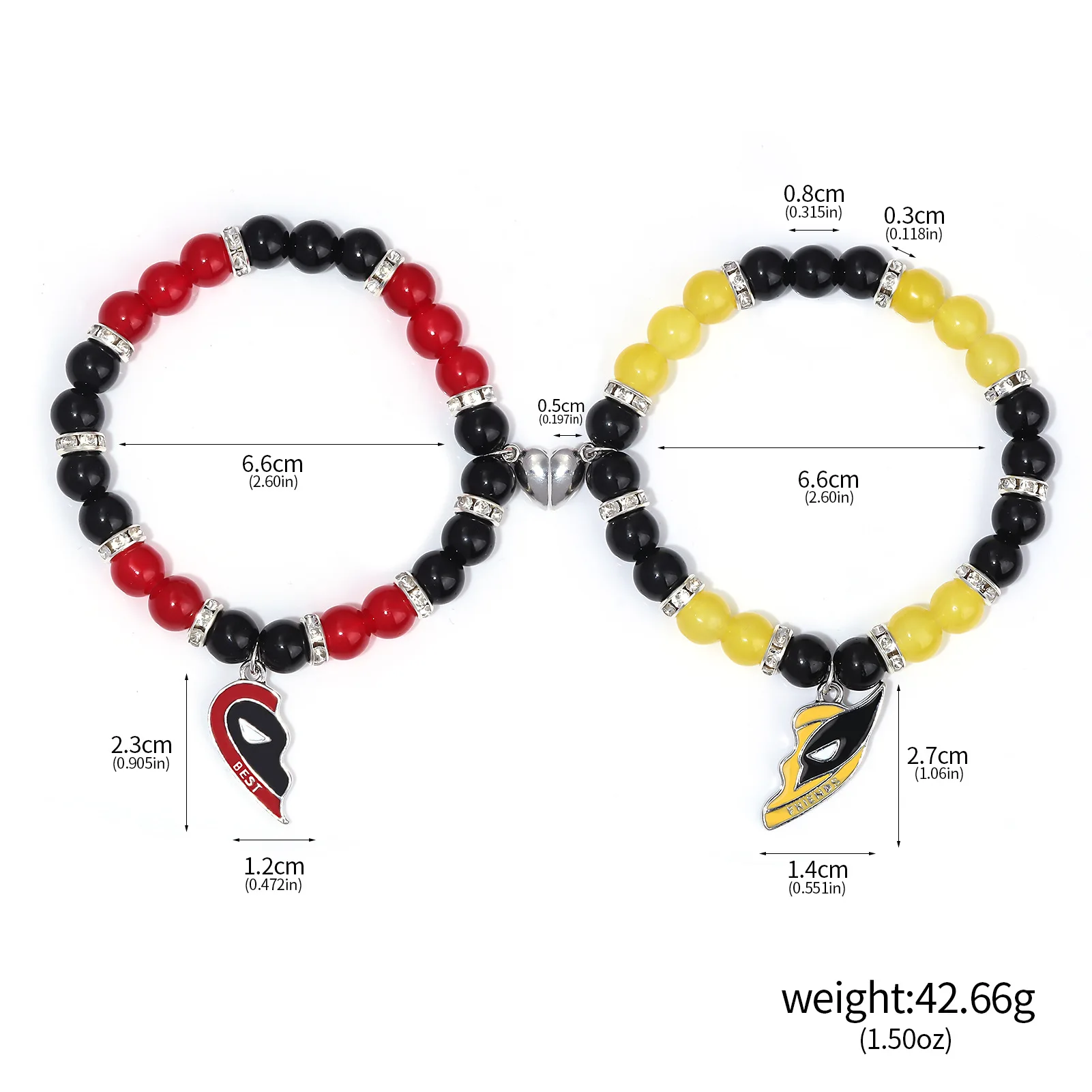 2Pcs/Set Deadpool Wolverine Best Friends Friendship Bracelet Magnet Suction Heart Bead Bracelet for Women Men Jewelry Gift