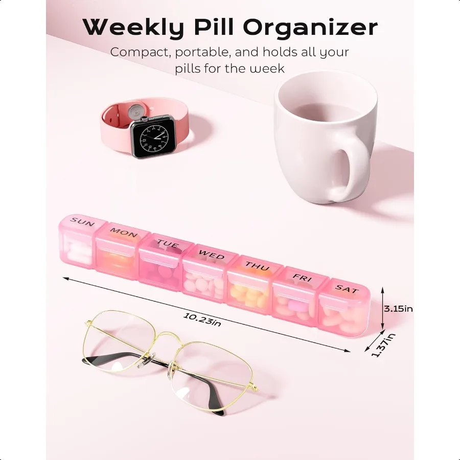 منظم حبوب أسبوعي كبير 7 أيام صندوق حبوب السفر علبة حبوب منع الحمل موزع حبوب يومي للفيتامينات الأدوية plements وزيت السمك P