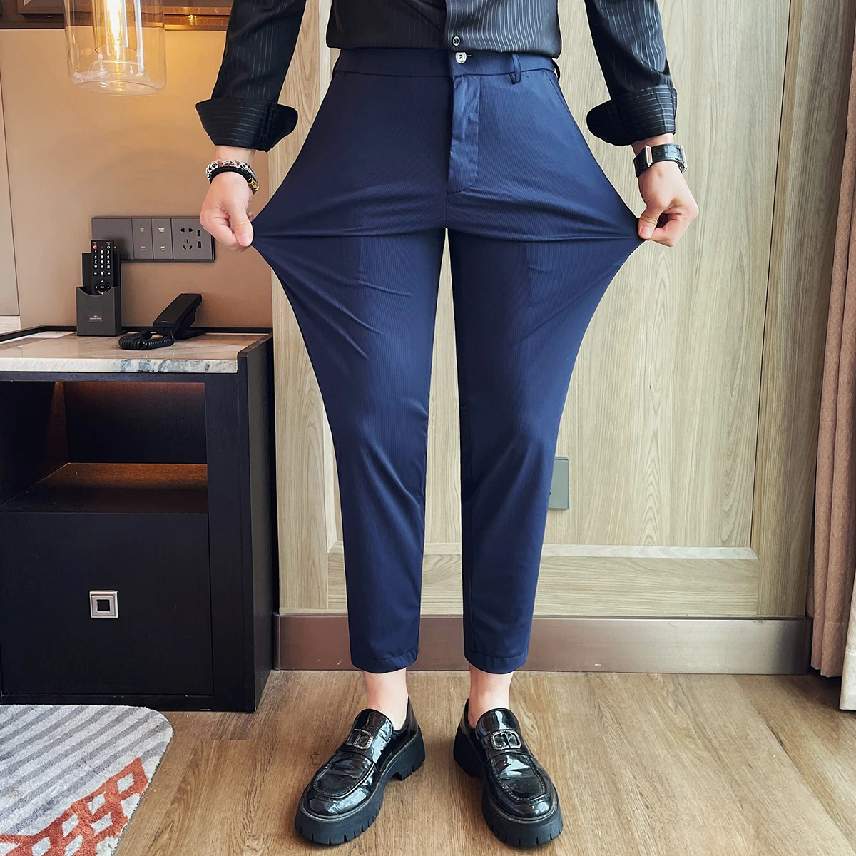 

4-цветные летние новые высокоэластичные брюки из ледяного шелка, высококачественные однотонные дышащие облегающие брюки до щиколотки, деловые повседневные брюки