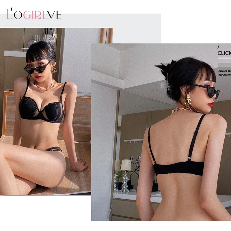 Logirlve New French Lingerie Summer Ultra Thin Lace Sexy Push Up Bra Set Ladies Bra Deep V High Quality Lace Women Lingerie Set