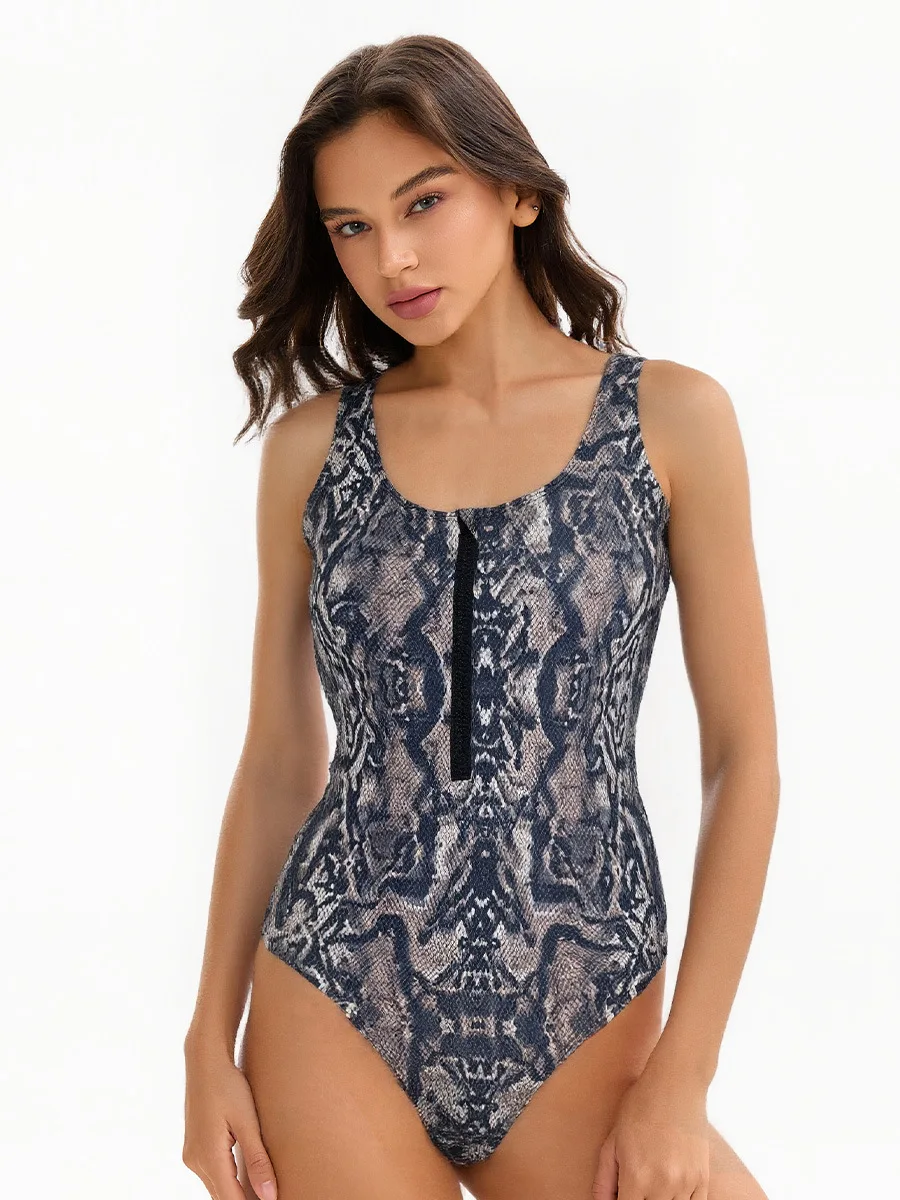 Wild Sexy One Piece Snake Print with Deep Back Statement Monokini Summer Tank Vest Croset Bodysuit Women's Swimsuit Holiday 2026