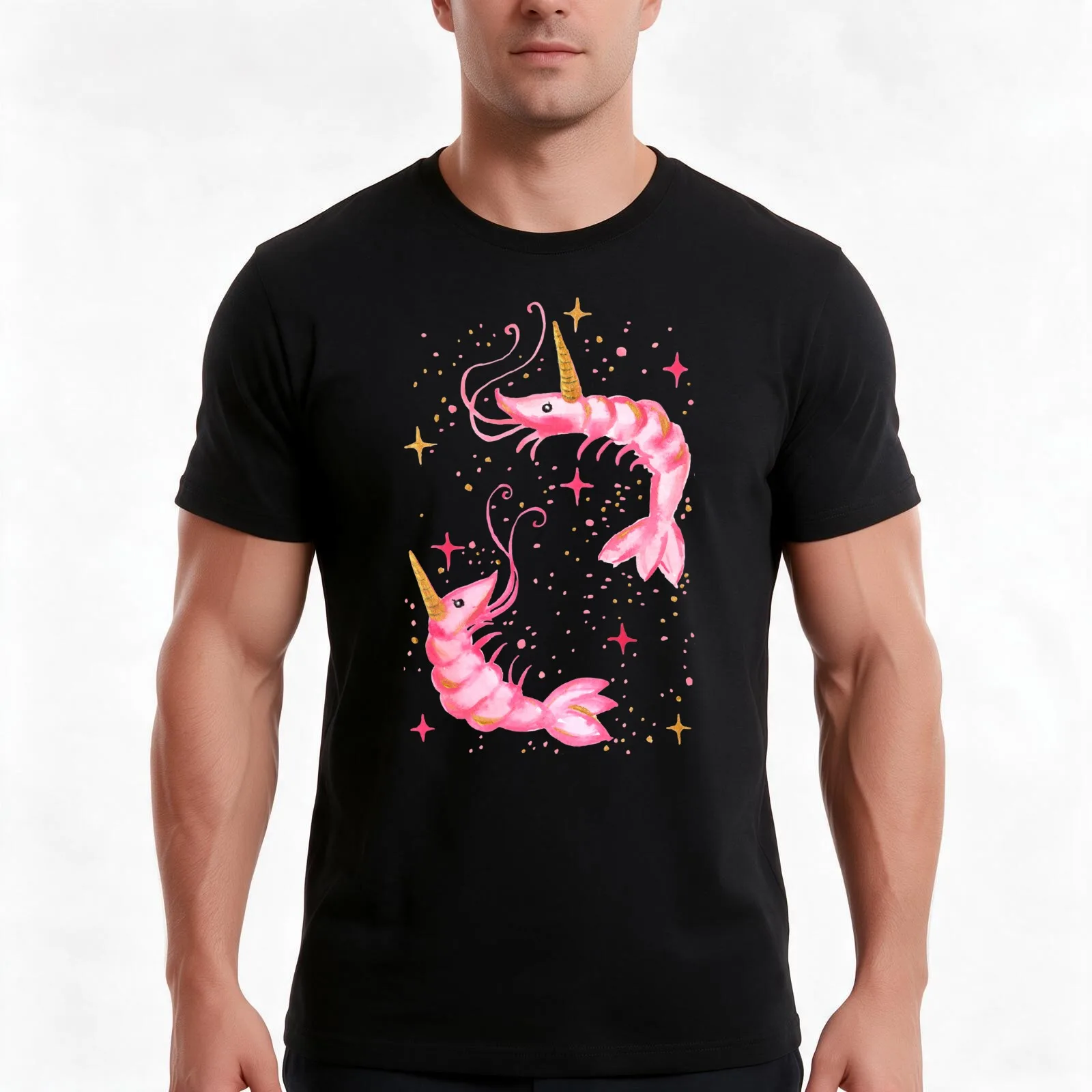Uni-Prawn In Space - Black T-Shirt Summer Casual Cotton Tee Oversized Streetwear Tops Vintage Graphic Print Unisex Men Women