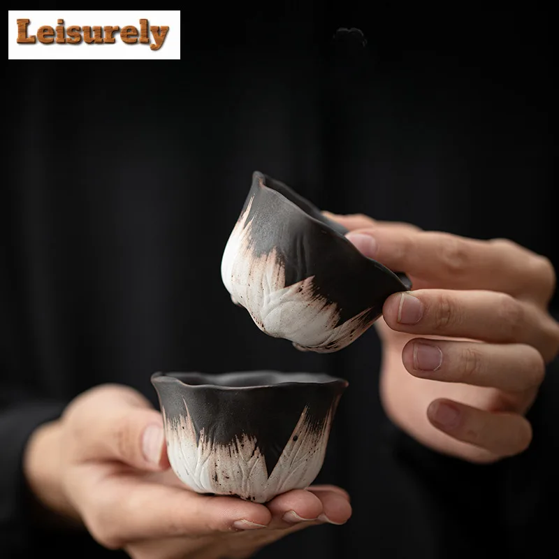 2pc/lot Wabi Sabi Style Lotus Leaf Teacup Japanese Tea Bowl Cup For Tea Fragrance Cup Jianzhan Master Cups Cha Ornaments 50ML