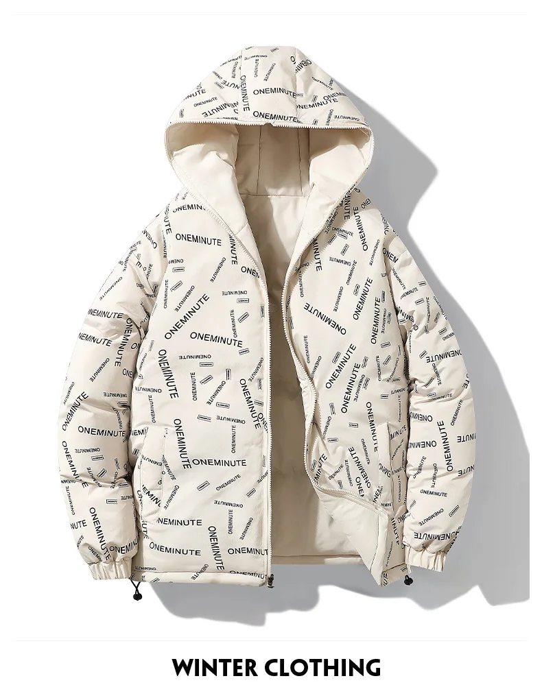 Winter Reversible Zip-Up Padded Jacket Men's Plus Size Thick Warm Outerwear