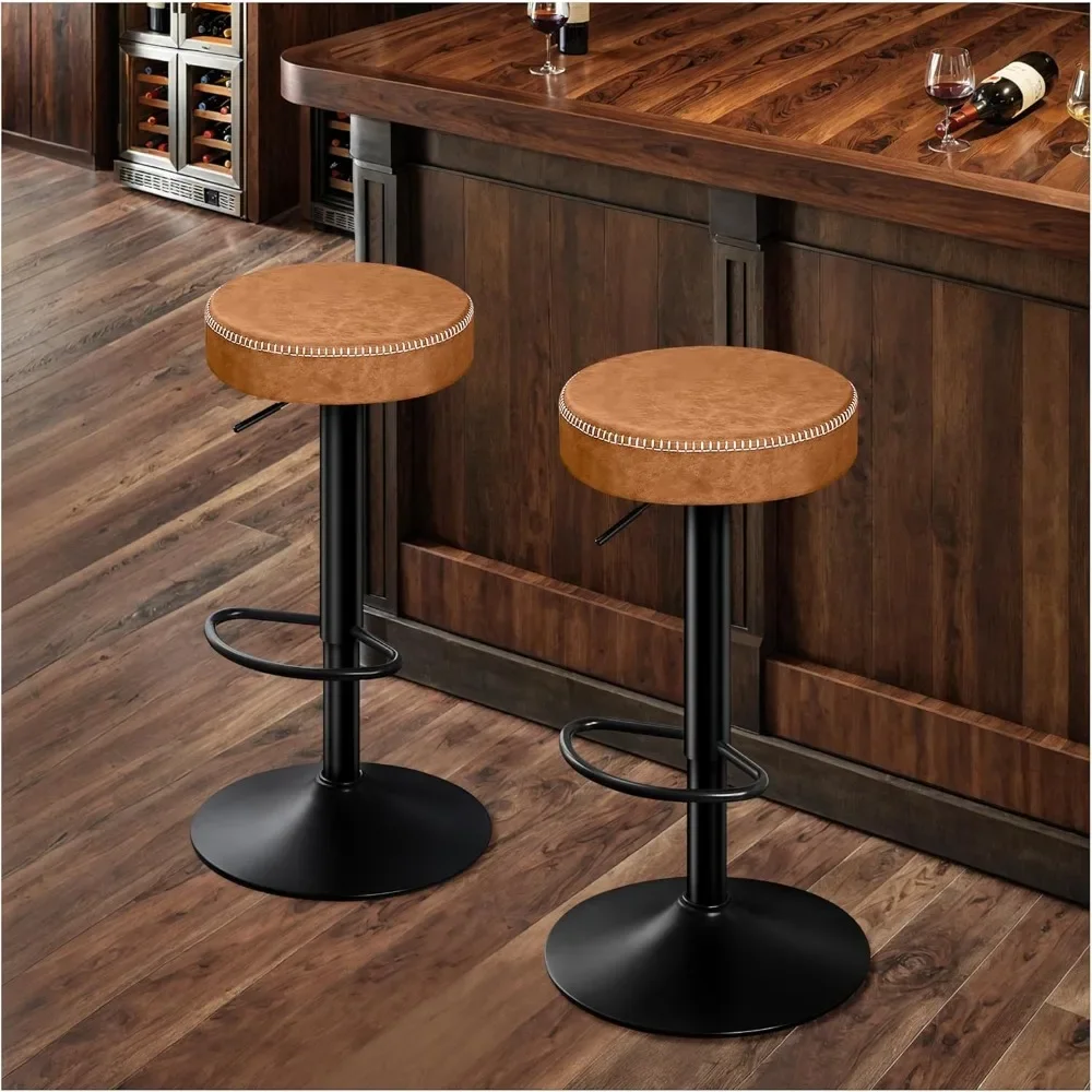 

Пара современных вращающихся барных стульев из микрофибры, комплект из 2 штук, с круглыми сиденьями и регулируемой высотой для использования у барной стойки