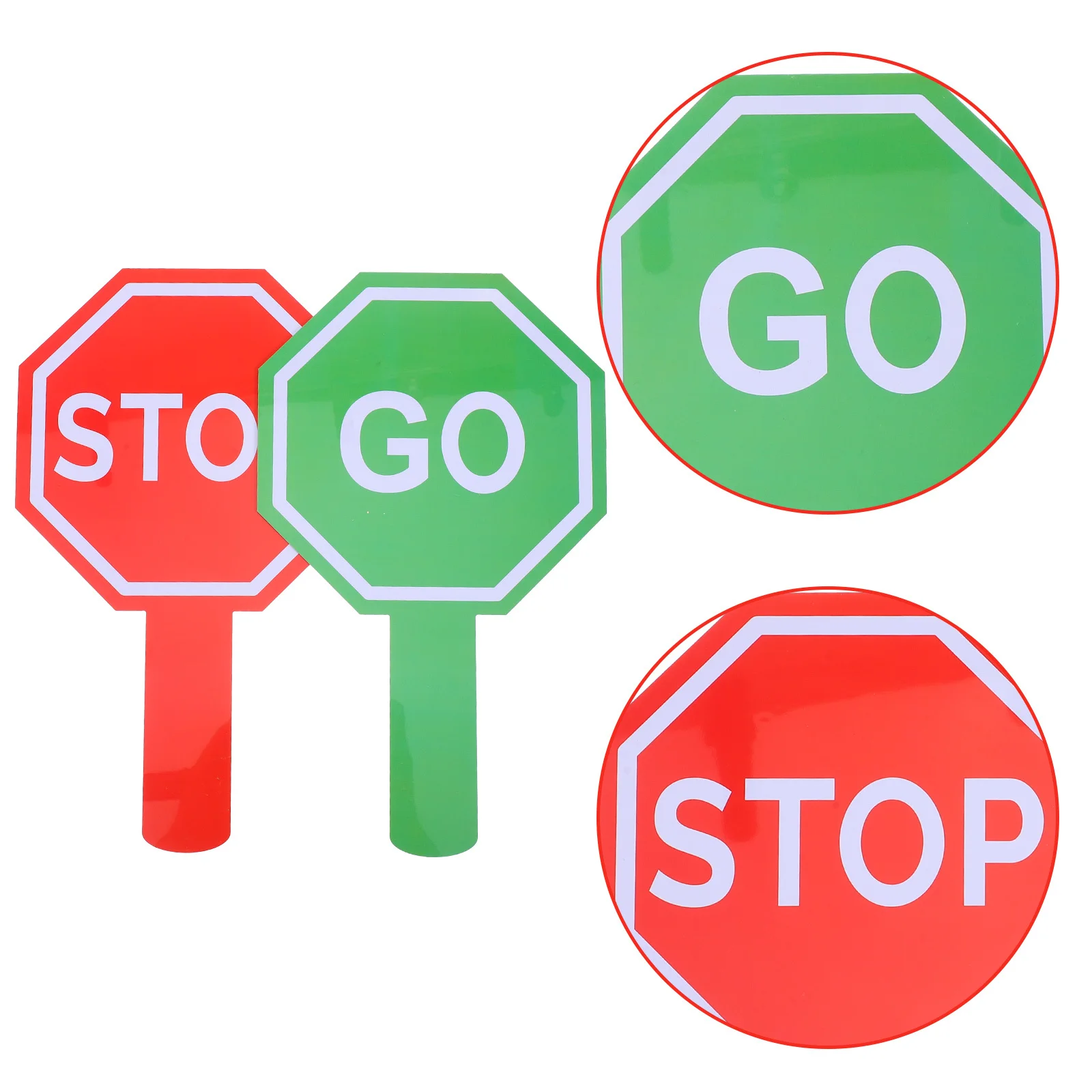2Pcs Traffic Paddle Signs Handheld Double-Sided Red Green Durable Waterproof Interactive Learning Safety Props