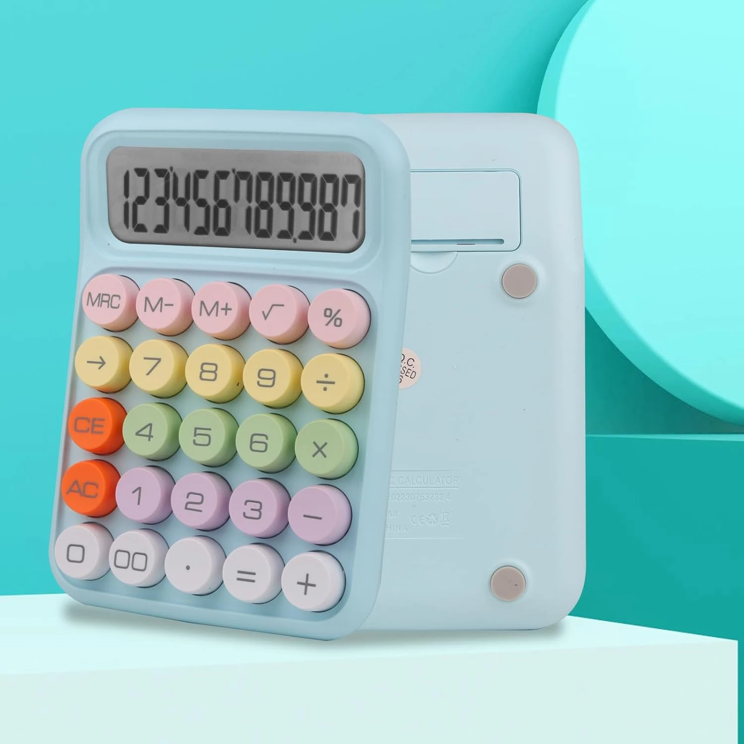 Electronic Calculator,12 Digit Large LCD Display and Big Round Buttons Candy-Colored Desktop Calculator for Office,School,,Busin