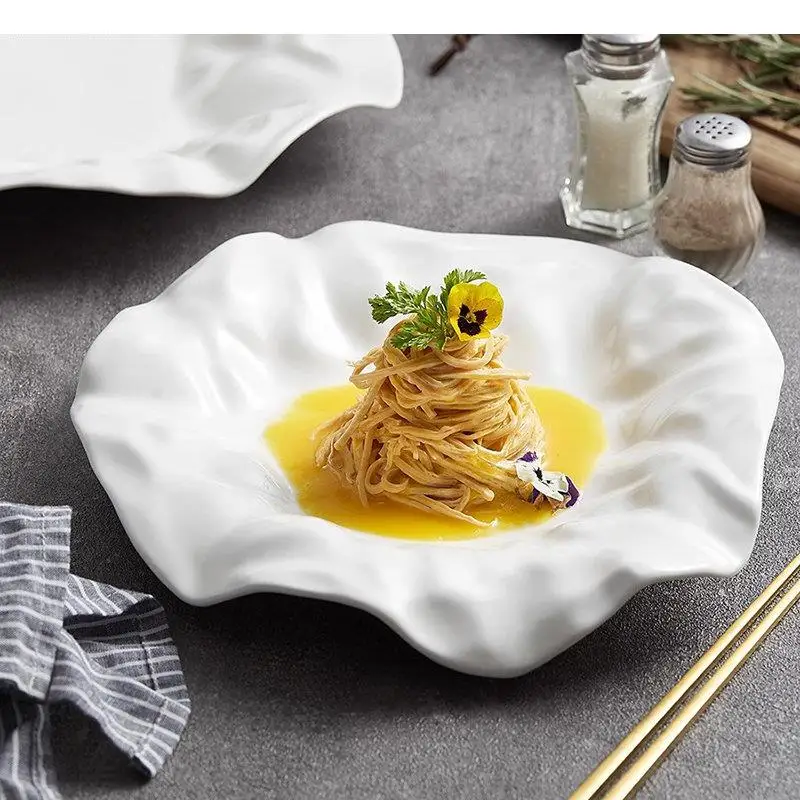 

Ceramic Dinner Plate Restaurant Irregular Dessert Snack Spaghetti Plates Thick Soup Solid Color Tableware