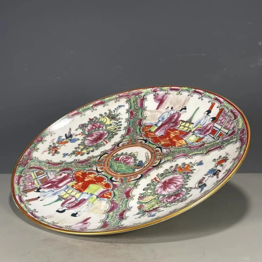 10.23 inch Chinese Qing Qianlong Famille Rose Porcelain Maid Design Plate