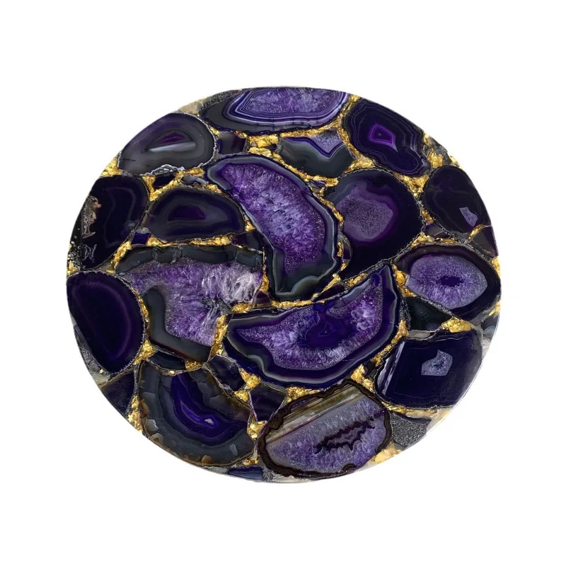

Natural purple agate stone desktop edge table designer coffee table bedside