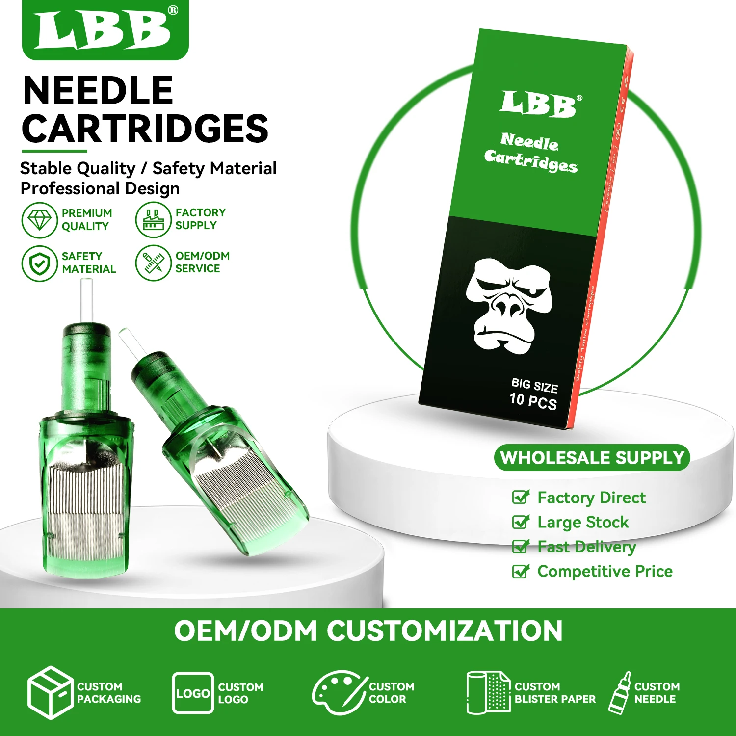 LBB Super Large Magnum Tattoo Cartridge Needles 10Pcs M1 Disposable Body Art Needles 0.35mm for Big Pattern and Shadow Coloring