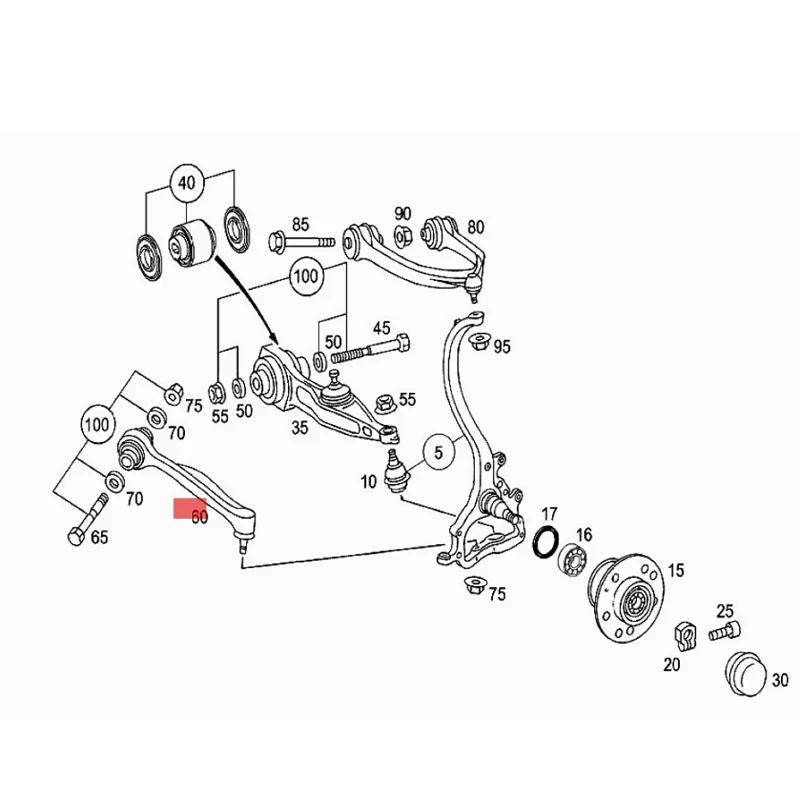 Right bottom of drawbar F215 F220 CL 55 500 A2203305811 A2203304411 A2203304311 A2203303311