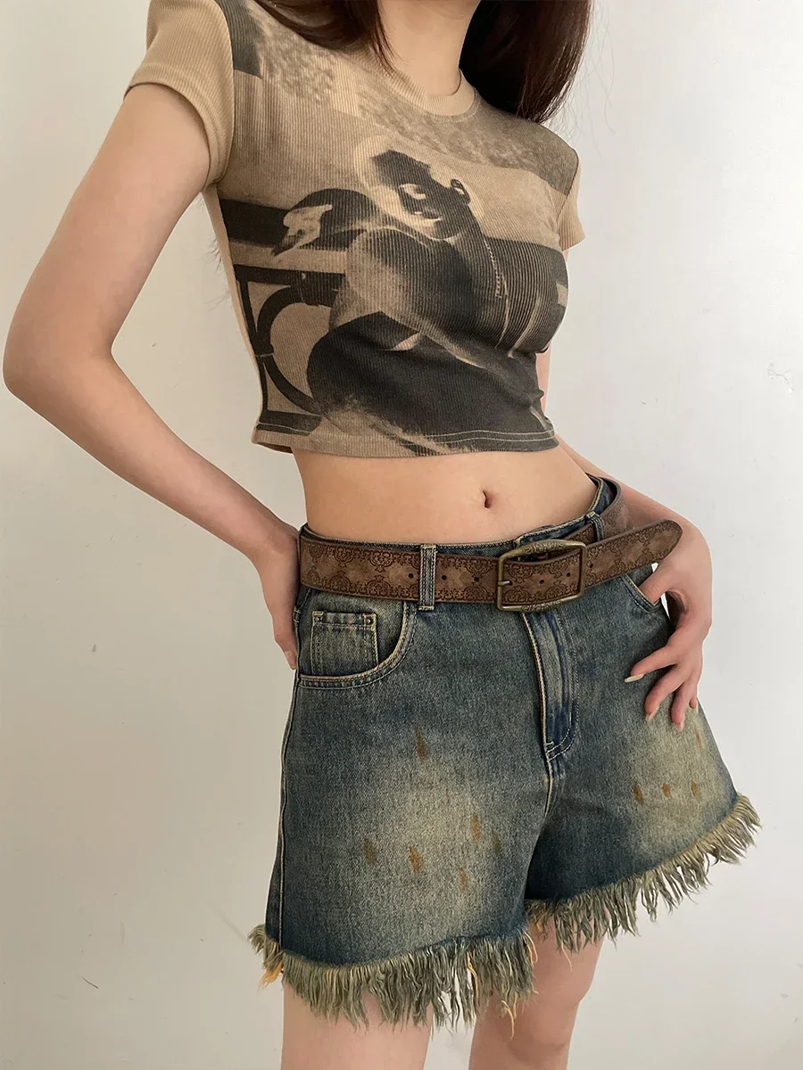 Cinturón retro Y2K Nuevo cinturón de viento nacional para mujer con cinturón vaquero Senior Sense of Brown