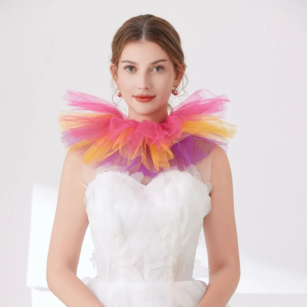 الملونة تول تكدرت طوق كاذبة للنساء ثلاث طبقات طوق وهمية لجميع القديسين زي مهرج الرقبة انفصال طوق شال #4