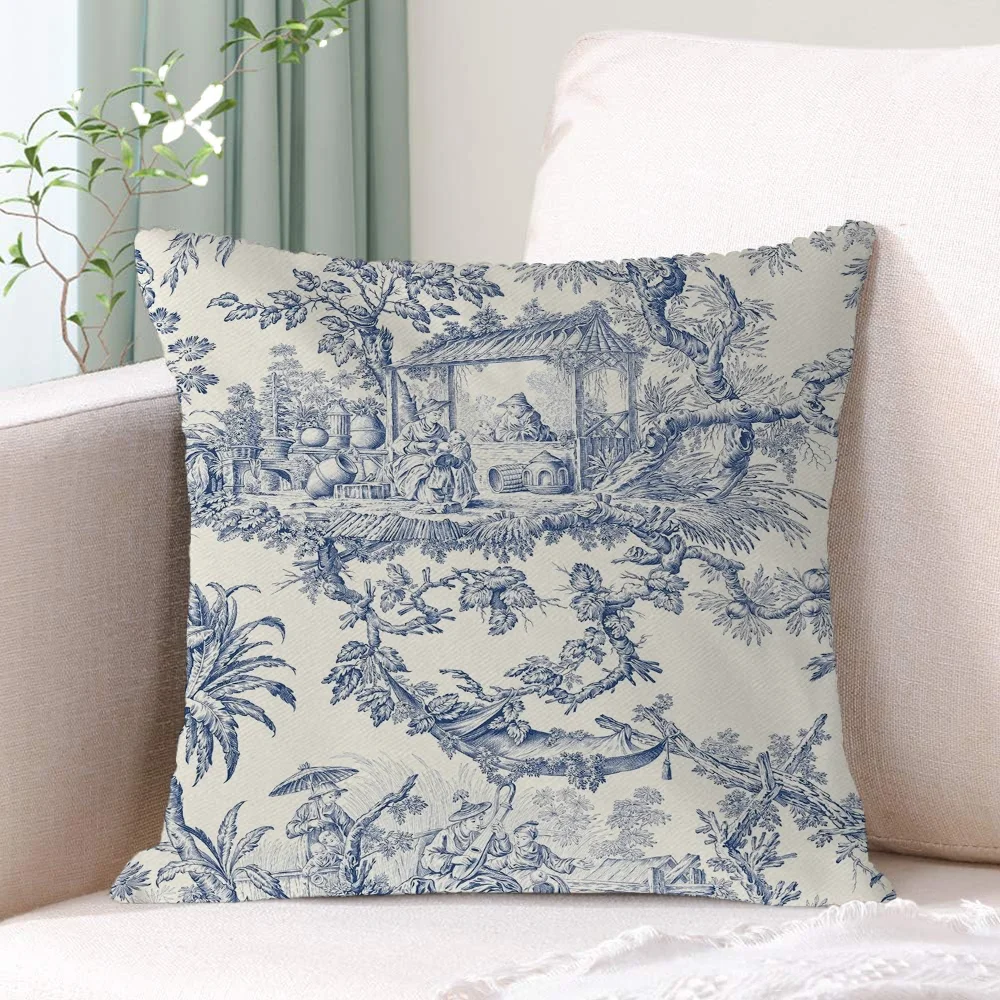 Home and Decoration Toile De Jouy Pillow Covers Decorative Cushion 45x45 Cushions Cover Personalized Gift Pillows Sofa 50x50