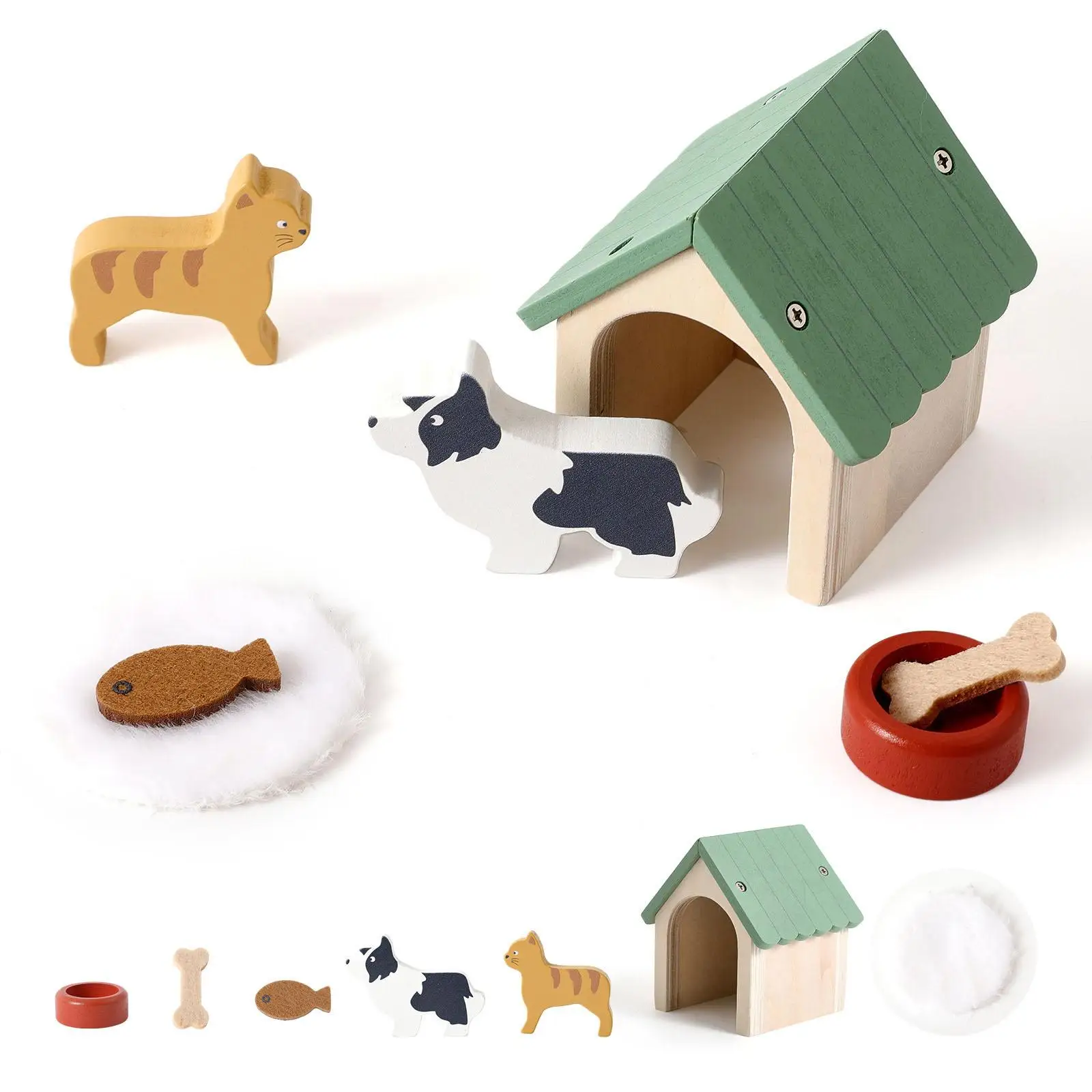 Wooden Dollhouse Pet Accessories Educational Toy Pretend Play Playhouse with