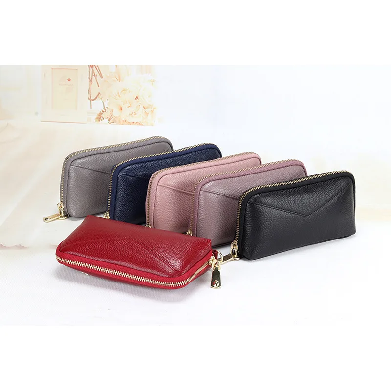 

2025 New Fashion Women Genuine Leather Clutch Bags Multi-function Female Phone Purse Top Grain Cowhide Clutches Purse Wristlet