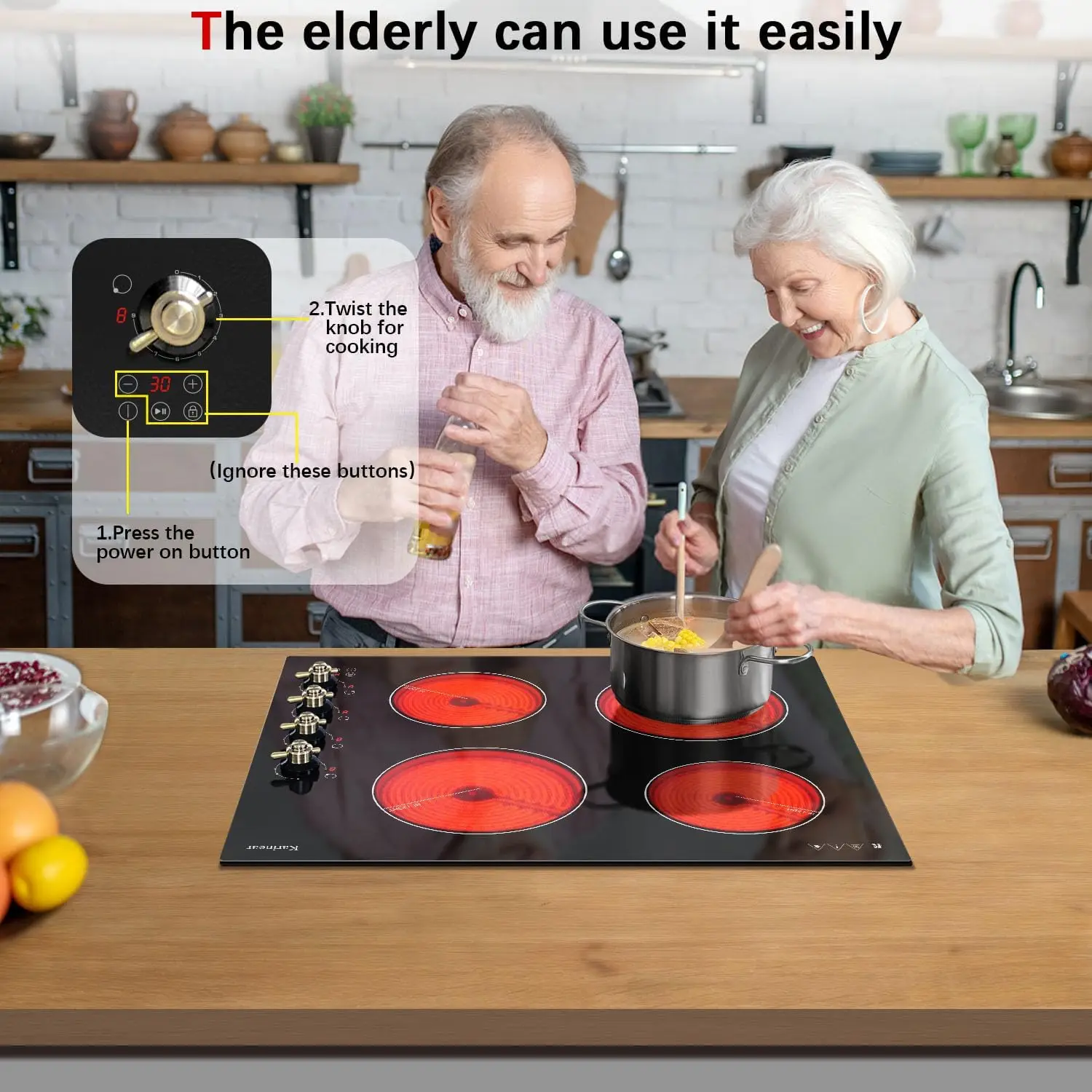 Karinear Placa vitrocerámica eléctrica  60CM, 4 zonas, encastrable con mandos de control, 6000W 220~240V Cableado (Sin Enchufe)