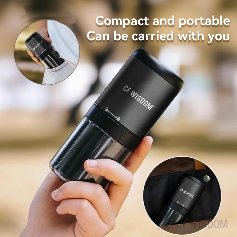 

CF WISDOM 15gBean Capacity FiveStar Burr Coffee Machine Portable Rechargeable Electric Coffee Grinder 420Stainless Steel Camping