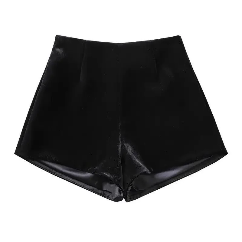 Wide Leg Black Velvet Shorts Pantalones Cortos De Mujer Shorts Feminino Femme Autumn Winter Ropa Mujer High Waisted
