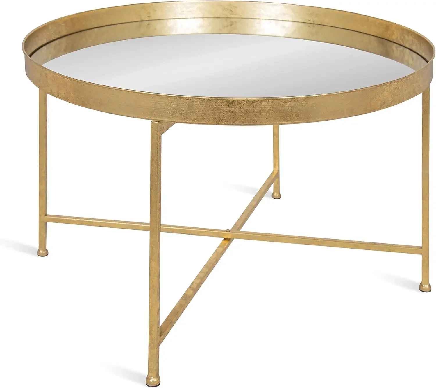 

Coffee Table, 28.25" x 28.25" x 19", Mirrored Surface and Gold Frame, Modern Minimalist Design and Detachable Magnetic Tabletop