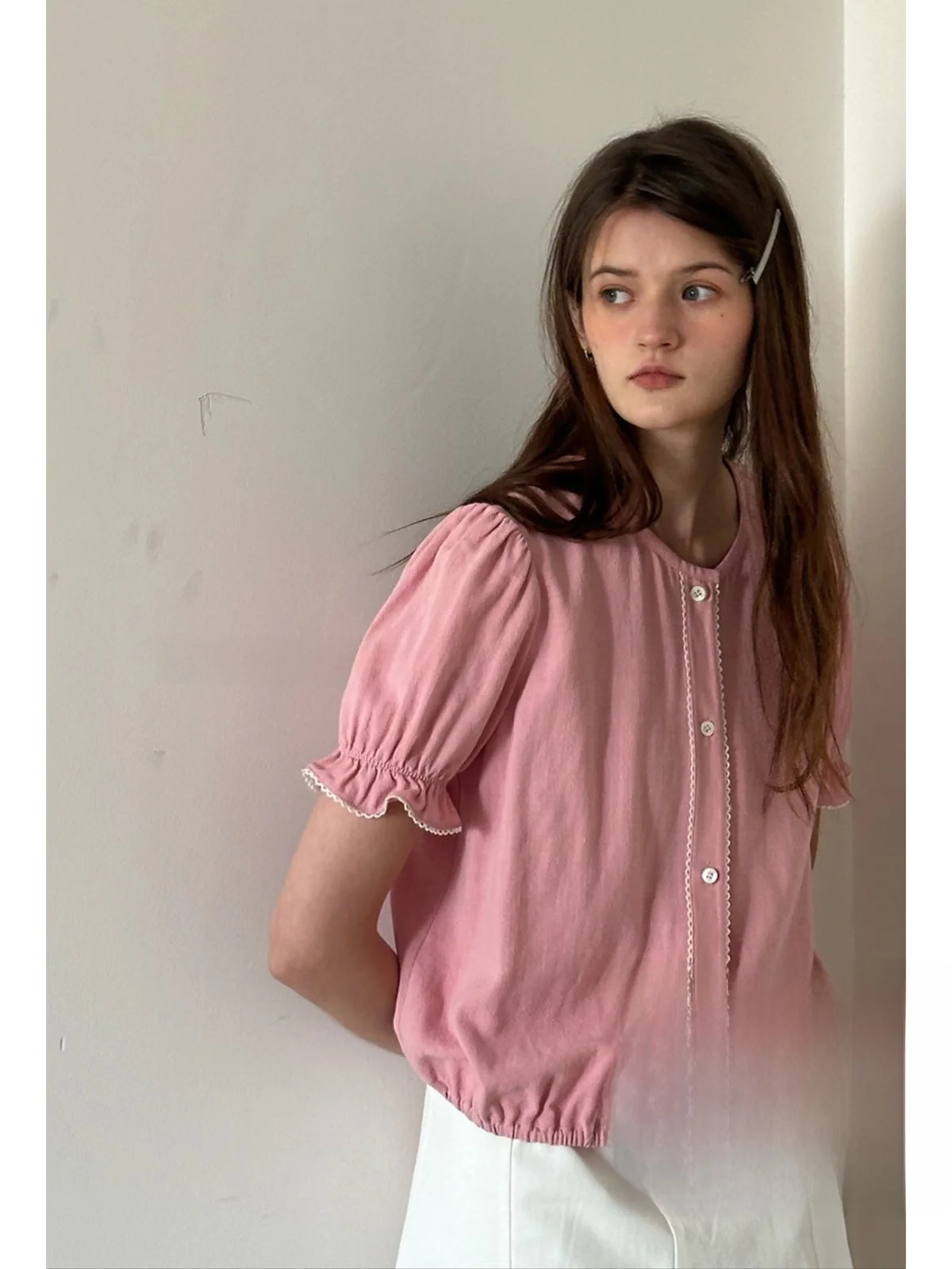 

Женская винтажная футболка Le Spring Summer из хлопка с кружевом, с коротким рукавом, круглым вырезом, свободного кроя, стандартного размера