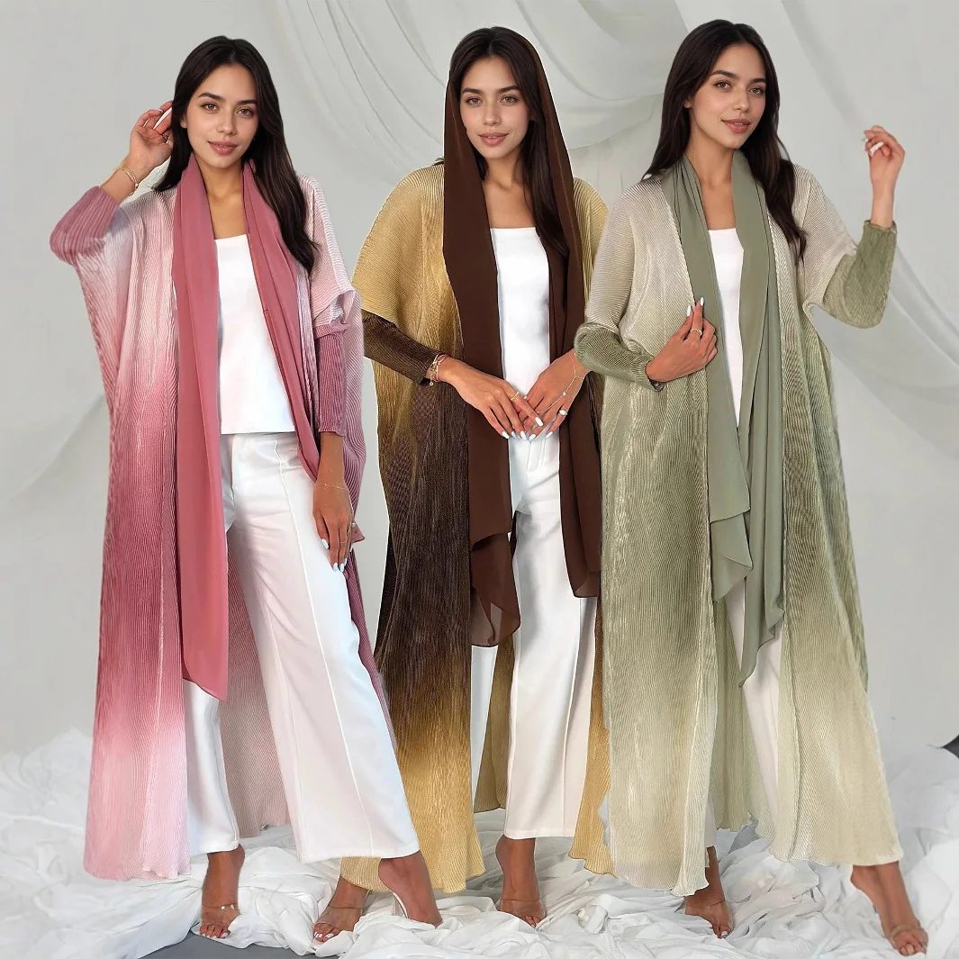 

Новейший модный турецкий дизайн, элегантное плиссированное платье Абая, кимоно, кафтан, красочный длинный халат макси, кардиган для женщин S465