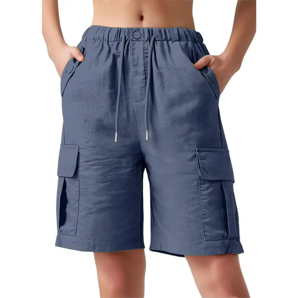 

Women Cargo Shorts Drawstring Design High Waisted Loose Fit Shorts Deep Pockets Outdoor Activities Casual Shorts