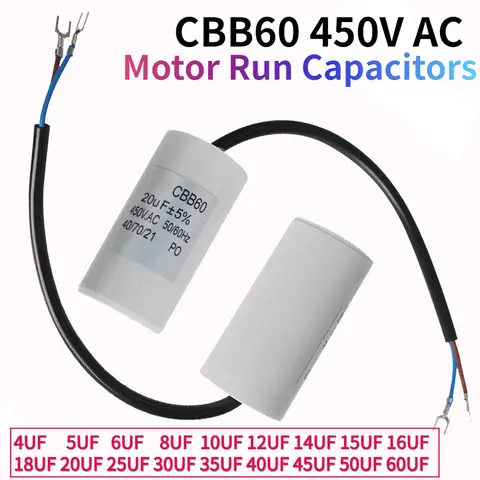 1 adet CBB60 Motor Çalıştırma Kondansatörleri 450VAC Başlangıç Kondansatörü 5% Çamaşır Makinesi için 450V 3UF 4UF 5UF 6UF 8UF 10UF 12UF 15UF 18UF 20U