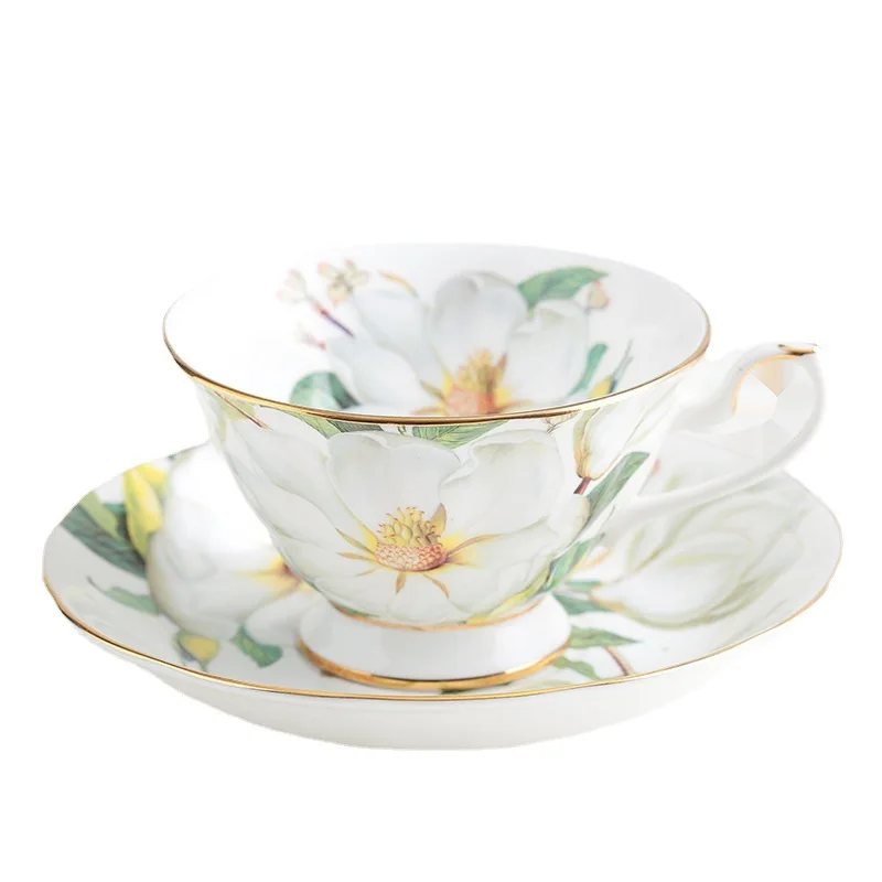 American Painted Flower Porcelain Coffee Cup and Plate High-end Ceramic Mug Bone China Afternoon Tea Cup Party Drinkware Gift