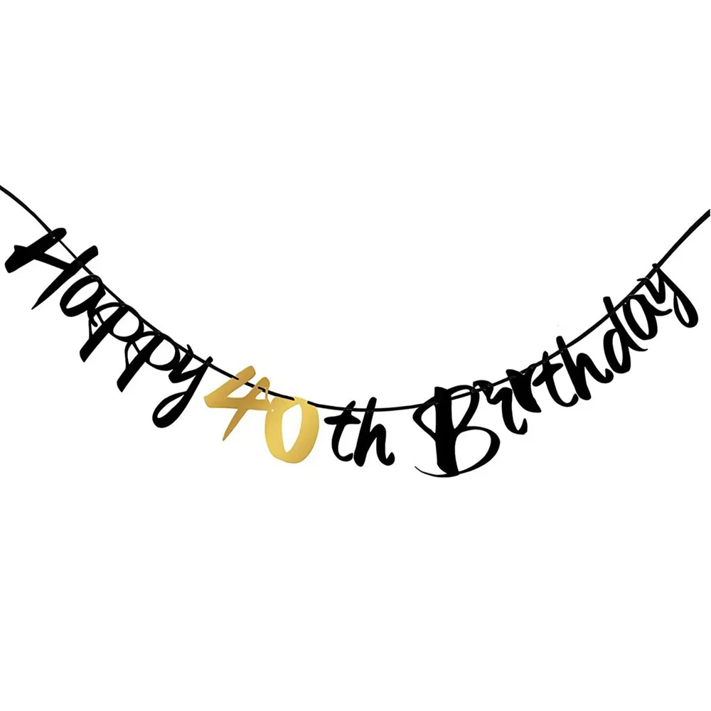 1 set 30 40 50 60 Jaar Gelukkige Verjaardag Papier Banner Verjaardagsfeestje Decoraties Volwassen Garland Verjaardag Anniversaire Zwarte Vlaggen