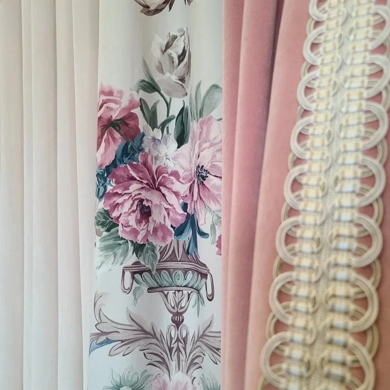 

Light Luxury High-end Velvet Curtains For Living Room Bedroom European-style Pink American Villa Luxury Romantic Princess Style