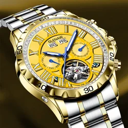 2024GLENAW Fashion Men's Automatic Mechanical Watch Luxury Stainless Steel Men's Watch Multifunctional Calendar Waterproof Watch