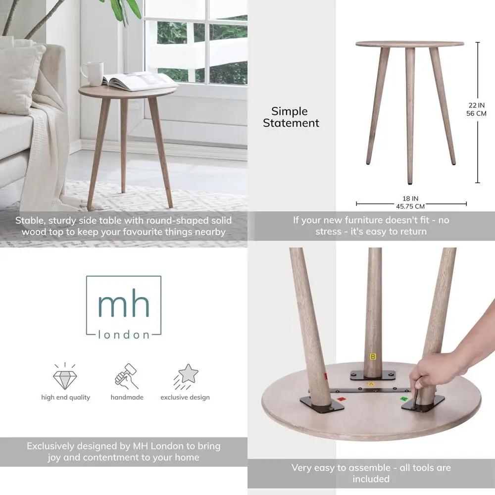 

Handcrafted Solid Wood Round Side Table - Modern Accent for Bedrooms, Living Rooms, and Home Offices