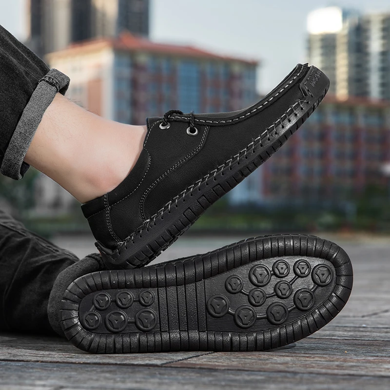 Handmade Casual Shoes For Men Lace Up Split Leather Moccasins Plus Size 38-47 Tenis Masculinos