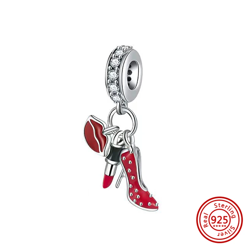 Cuentas rojas de plata esterlina 100% 925 para mujer, colgante de cereza y fresa, compatible con pulsera Pandora Original, joyería artesanal, gran oferta