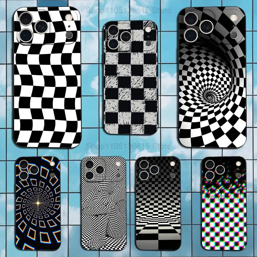 

Chess Board Checkered Case For iPhone 15,17,16,12,14,13,11,Plus,Pro Max,XS,X,Mini,8,7,XR,SE,Soft Silicone Black