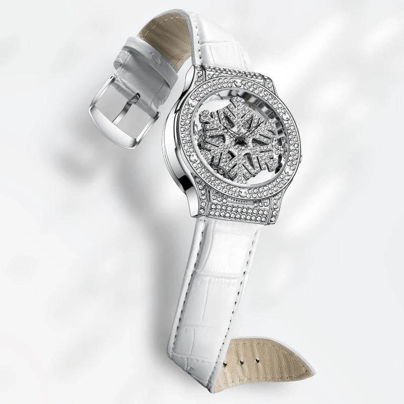 ROMITIME часы для женщин фэнтезийные снежинки вращающийся циферблат ремешок из телячьей кожи кварцевые водонепроницаемые женские наручные часы для подарков