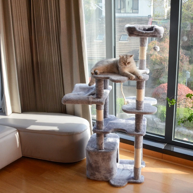 New Cat Tree House Sisal Rope Pillars Cat Tower Large Space Cat Condo And Hammock Pet Cats Grinding Claw Toys Scratching Posts