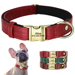 Collar de identificación de perro de cuero suave personalizado, collares personalizados con hebilla de Metal, cuero PU acolchado para perros pequeños y medianos Pug