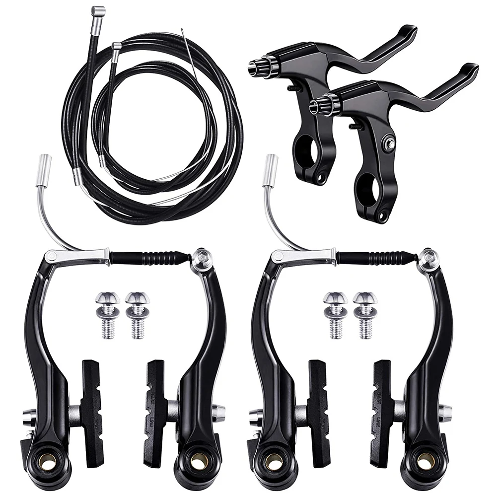 Complete Mtb Bicycle Mountain Bike Set,V Brake + Outer Cables + Lever + Front&Rear Brake Cable Bike Brake Accessories