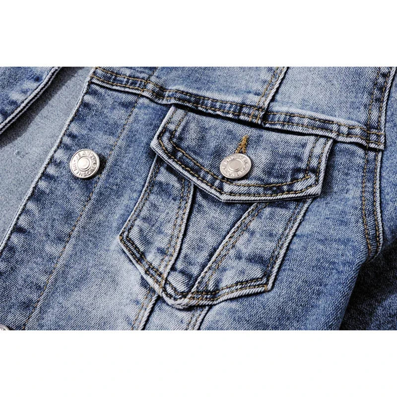 

Lace Splicing Denim Jacket Women Elastic Slim Short Student Cowboy Outerwear Korean Turndown Collar Pocket Jeans Jacket Female