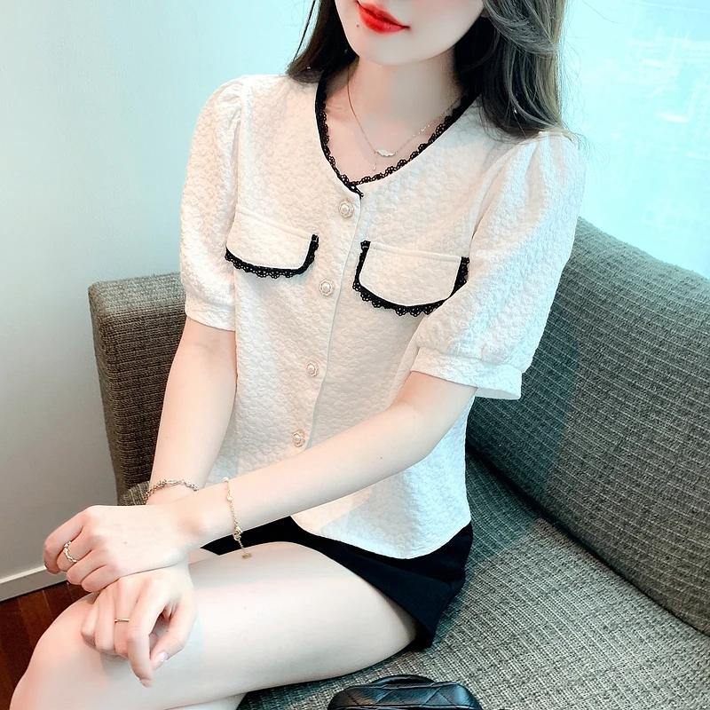 New Summer Short Sleeve O-Neck Women Shirt Casual Cihffon Shirt Blouse Women Tops Blusas Mujer De Moda 2024 Verano Blusa G669