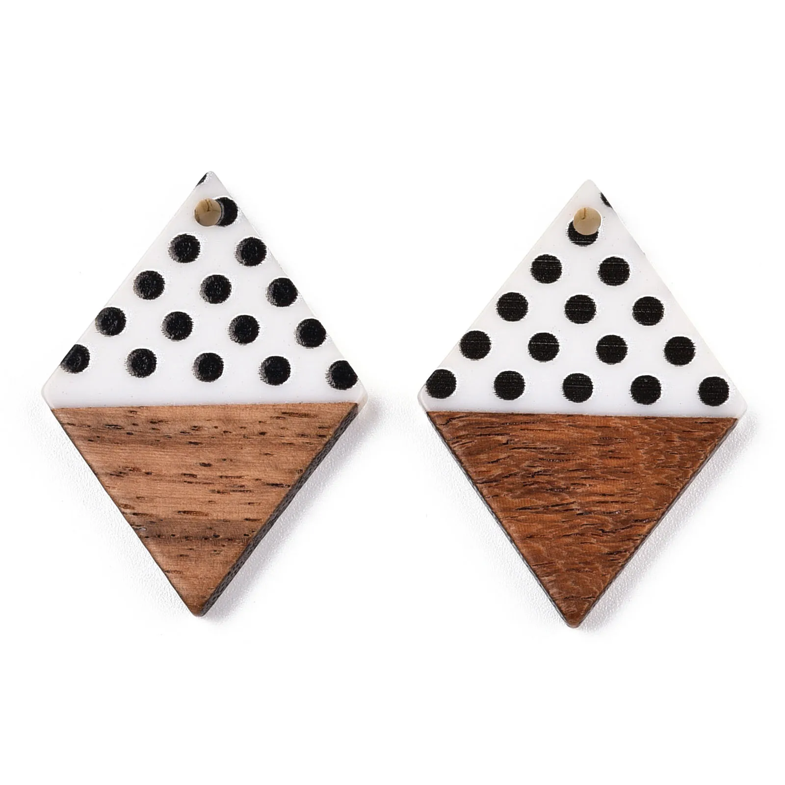 20Pcs Polka Dot Pattern Printed Opaque Resin Walnut Wood Geometric Pendants Charms for Earrings Keychain DIY Jewelry Making