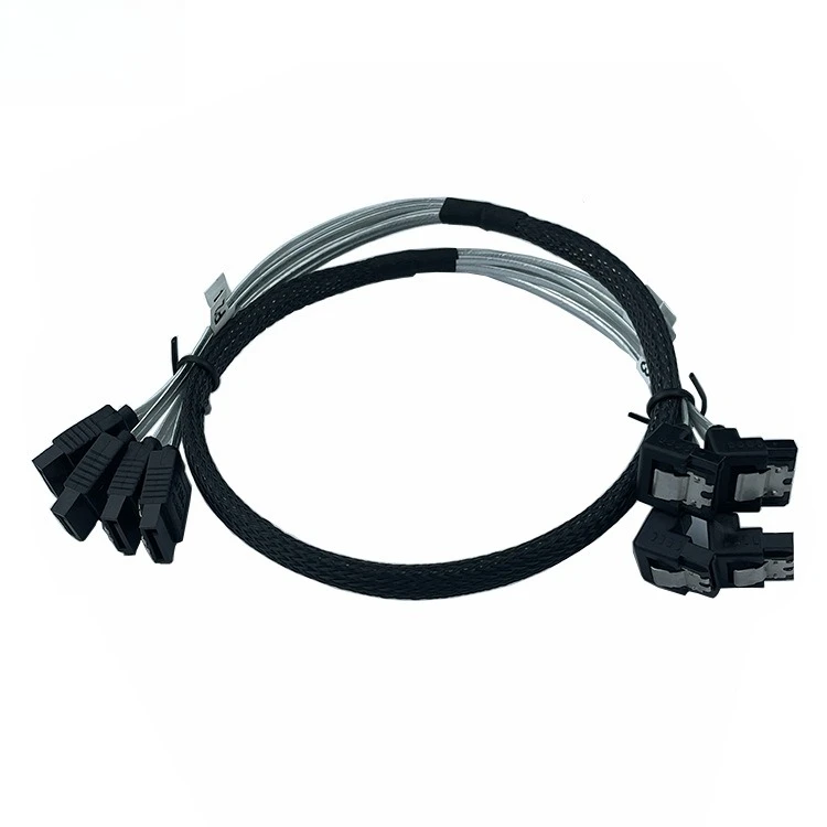 Silver Cable 4 SATA To 4 SATA Inwardly Bent 90 ° SSD SSD Data Cable Computer Main Board Cable Length Optional 0.5M 1M