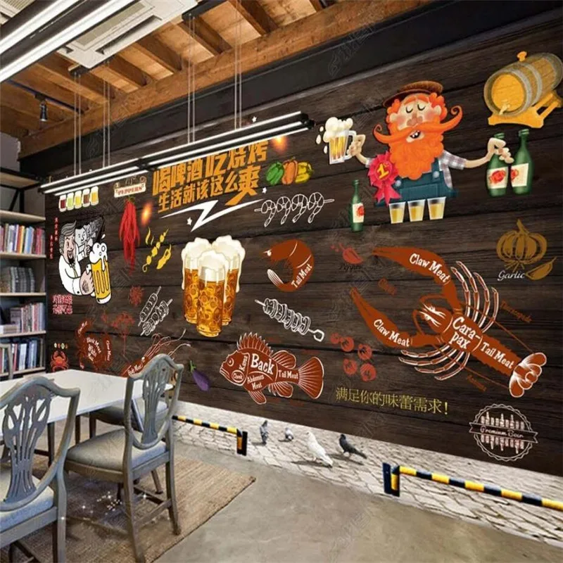 

Custom Mural Retro Nostalgic Barbecue Beer Wallpaper Fast Food Restaurant Industrial Decor Self-adhesive Wallpaper 3Dwall Paper